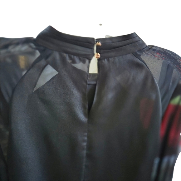 Vince Camuto Black Sheer Sleeve Mock Neck Long Sleeve Blouse Top Women's M - Picture 7 of 9